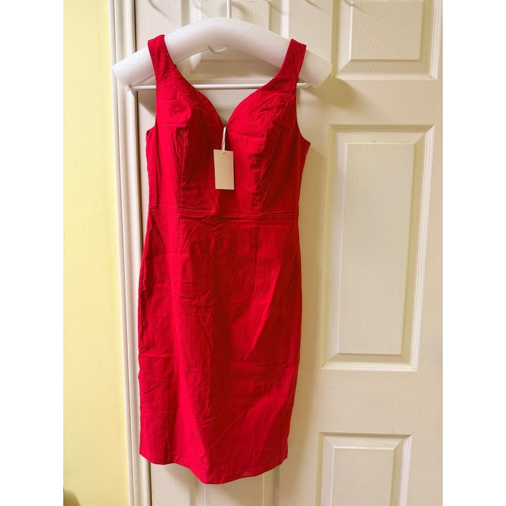 Grace Karin Red Sleeveless V Neck Bodycon Dress Size L